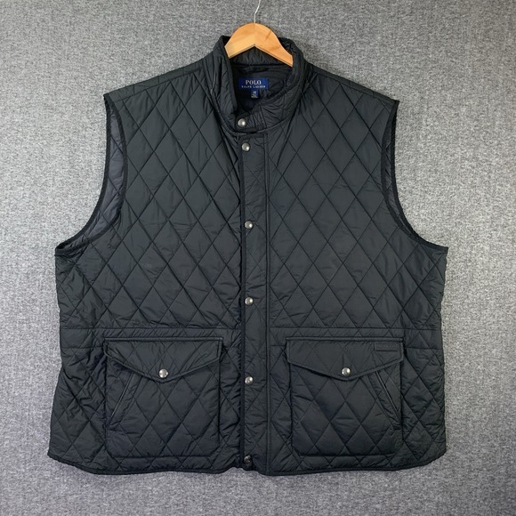Polo Ralph Lauren Diamond Quilted Vest Men 4XB Black Insulated Oversize Utility - Picture 1 of 10
